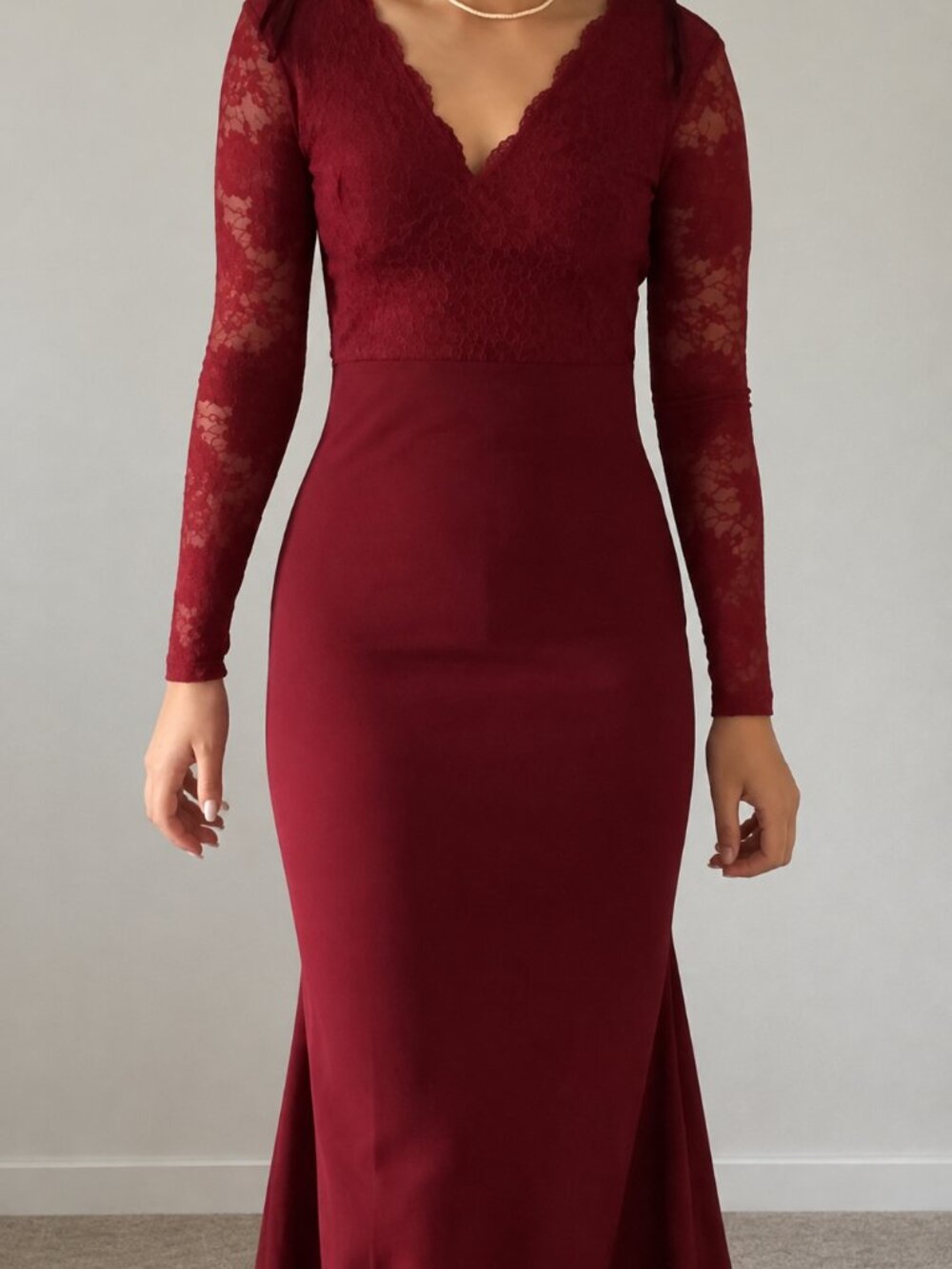 Red Long Sleeve Lace Maxi Dress